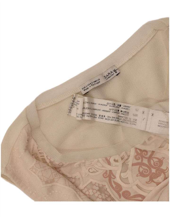 Zara Womens Abstract Pattern Vest Top UK 8 Small Beige Polyester