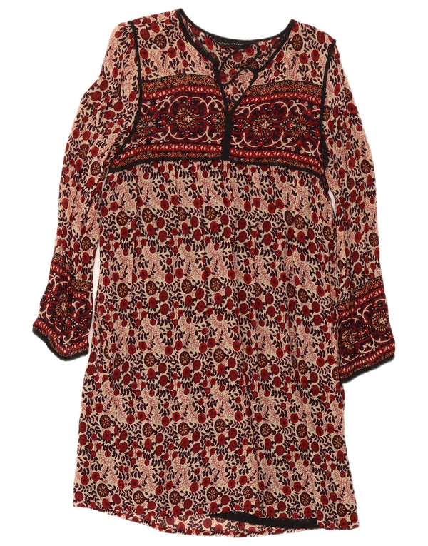 Zara Womens Long Sleeve Shift Dress UK 10 Small Red Floral