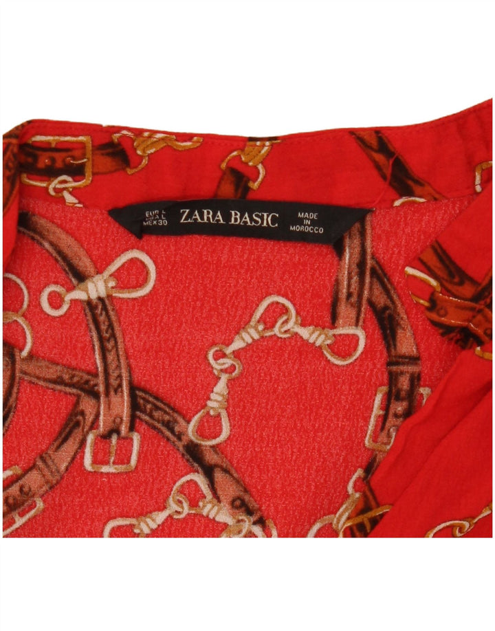 Zara Womens Long Sleeve Abstract Pattern Shirt Dress UK 16 Large Red