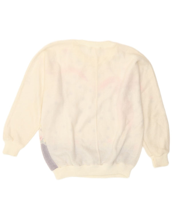 Vintage Womens Crew Neck Jumper Sweater UK 16 Large Off White Floral