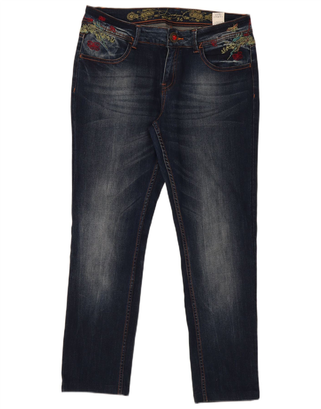 Desigual Womens Graphic Slim Jeans W34 L29 Navy Blue Polyester
