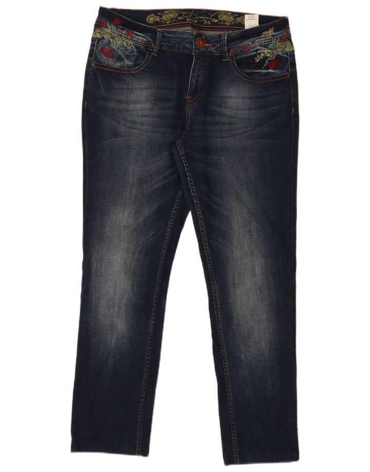 Desigual Womens Graphic Slim Jeans W34 L29 Navy Blue Polyester