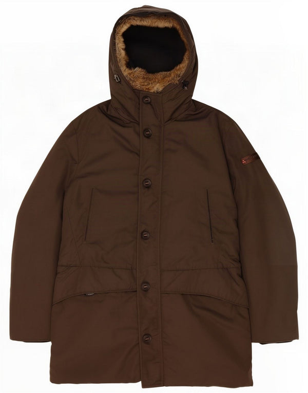 PEUTEREY Mens Hooded Padded Parka Jacket UK 40 Large Brown Nylon