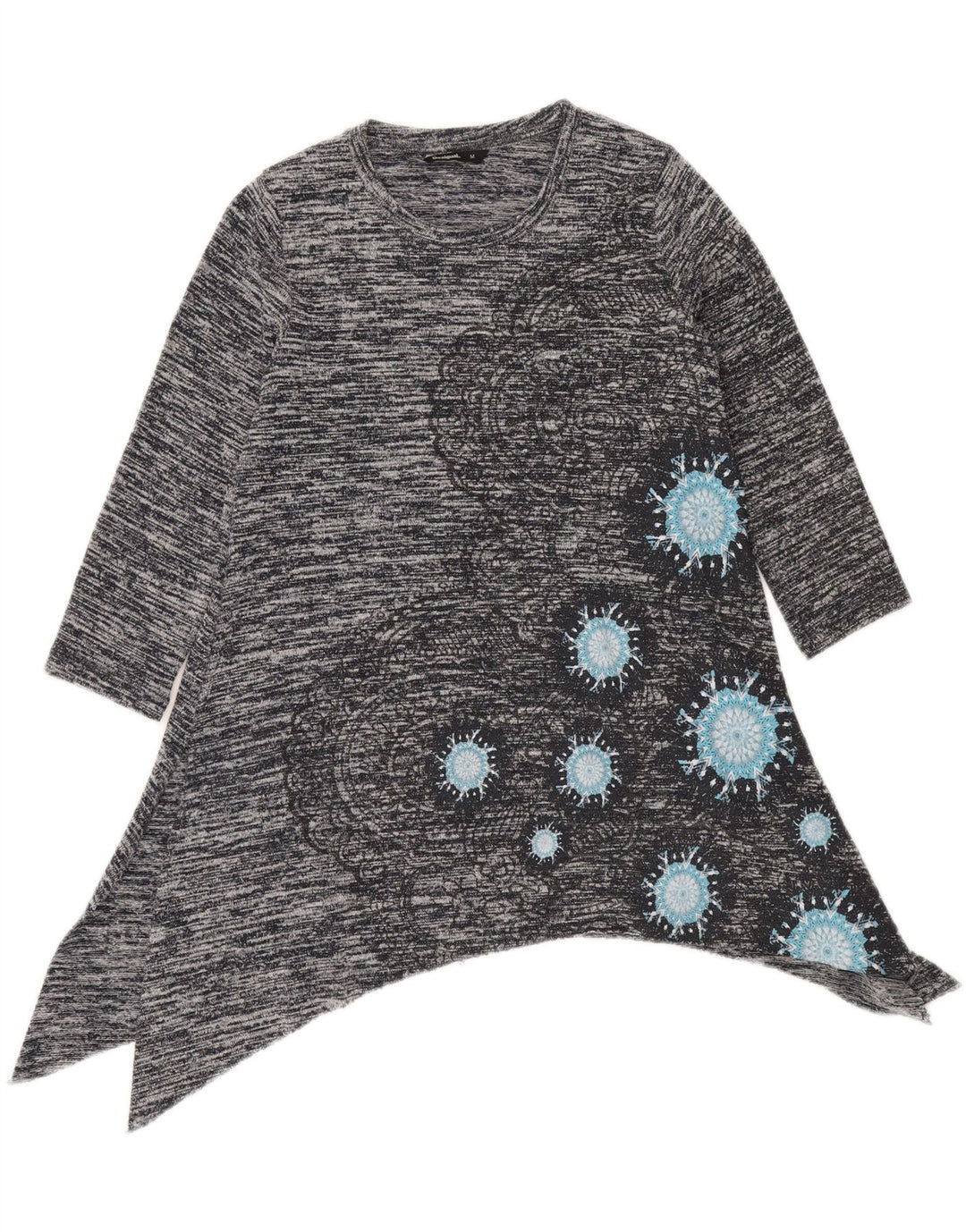 Desigual Womens Asymmetric Tunic Top UK 12 Medium Grey Flecked Bohemian