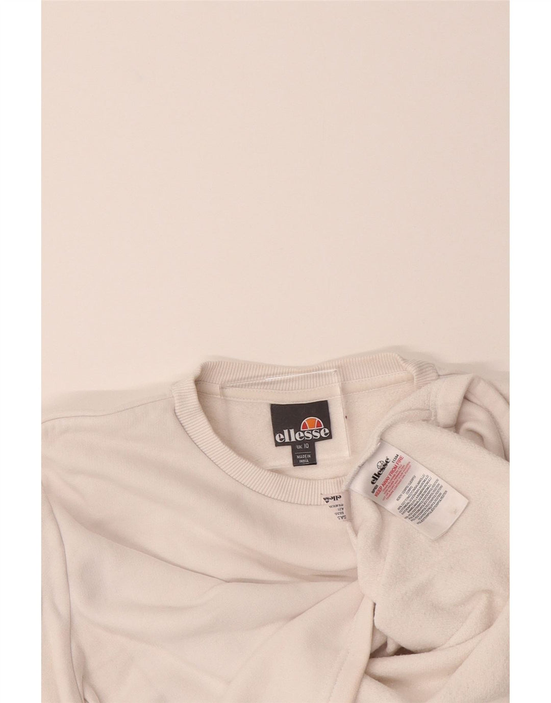 ELLESSE Womens Oversized Crop Sweatshirt Jumper UK 10 Small White Cotton Vintage Ellesse and Second-Hand Ellesse from Messina Hembry 