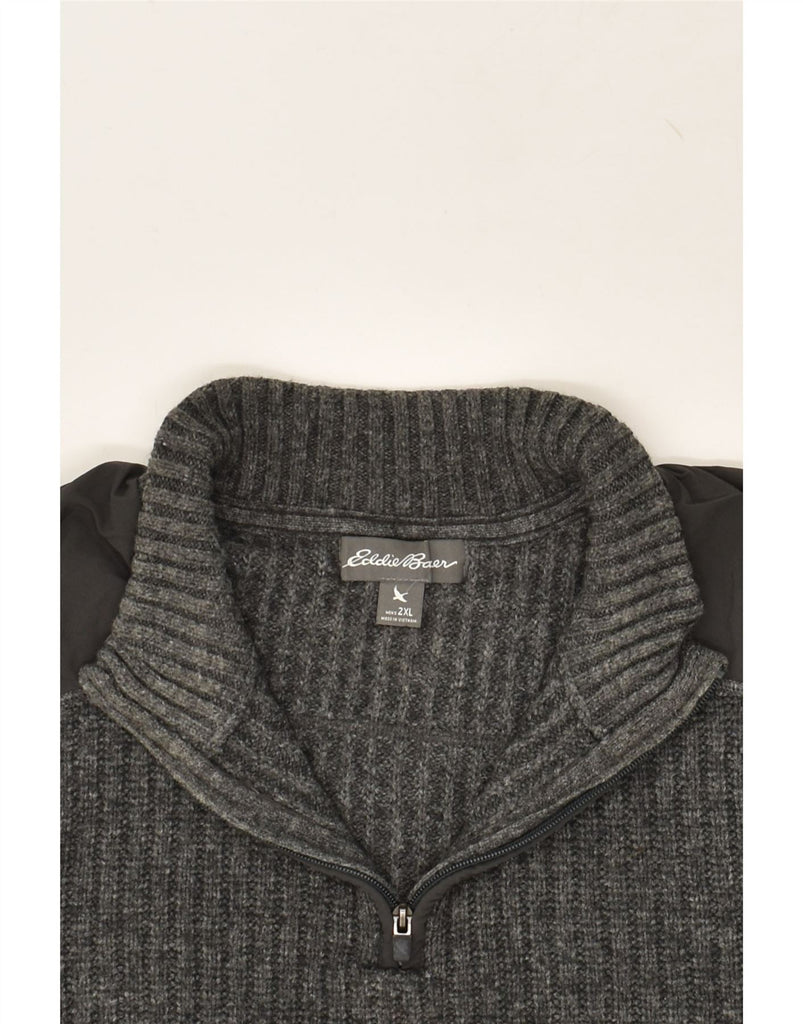 EDDIE BAUER Mens Zip Neck Jumper Sweater 2XL Grey Wool | Vintage Eddie Bauer | Thrift | Second-Hand Eddie Bauer | Used Clothing | Messina Hembry 