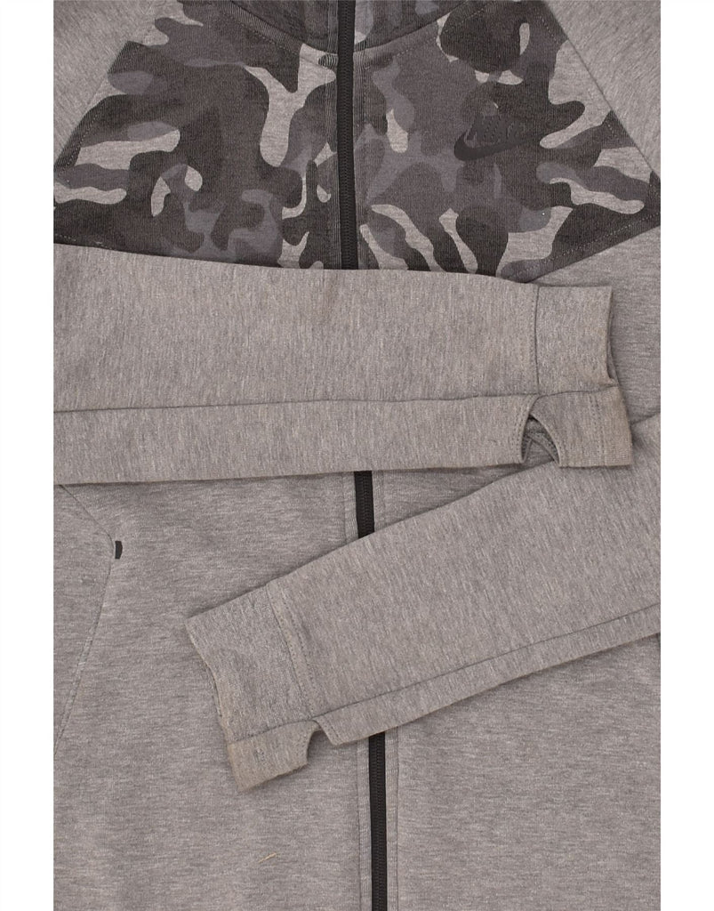 NIKE Womens Zip Hoodie Sweater UK 14 Medium Grey Camouflage Cotton | Vintage Nike | Thrift | Second-Hand Nike | Used Clothing | Messina Hembry 