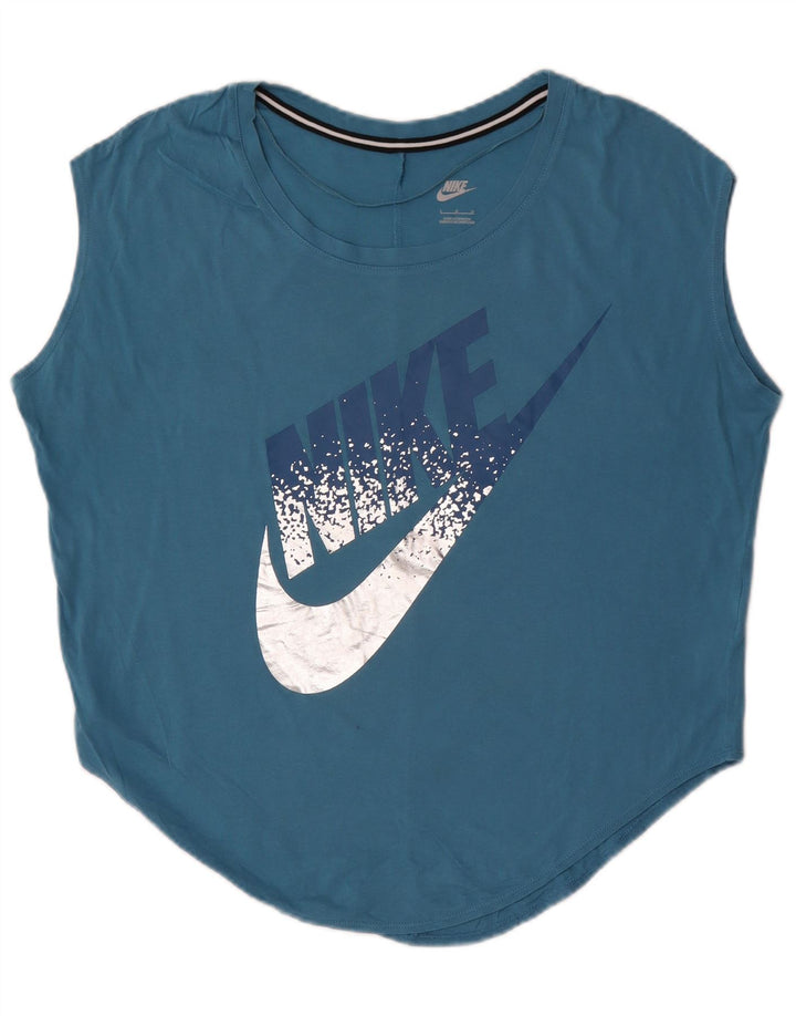Nike Womens Oversized Graphic Vest Top UK 14 Large Blue Cotton