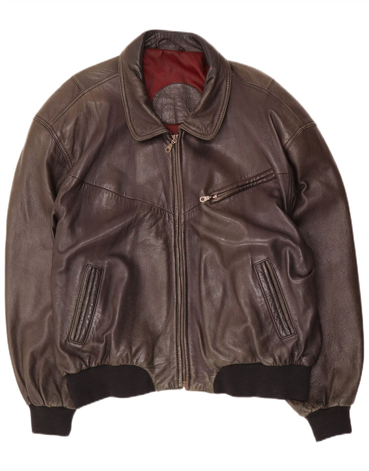Liberty Mens Leather Jacket IT 54 2XL Brown Leather