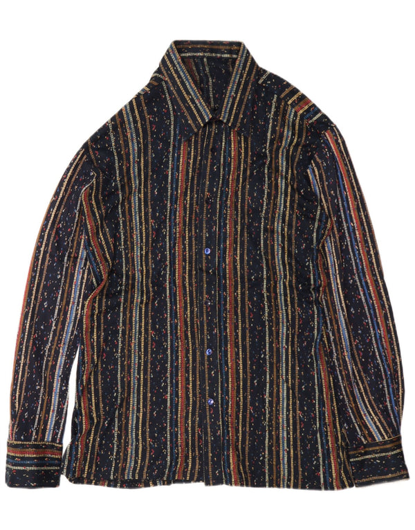 Vintage Mens Shirt Medium Navy Blue Striped
