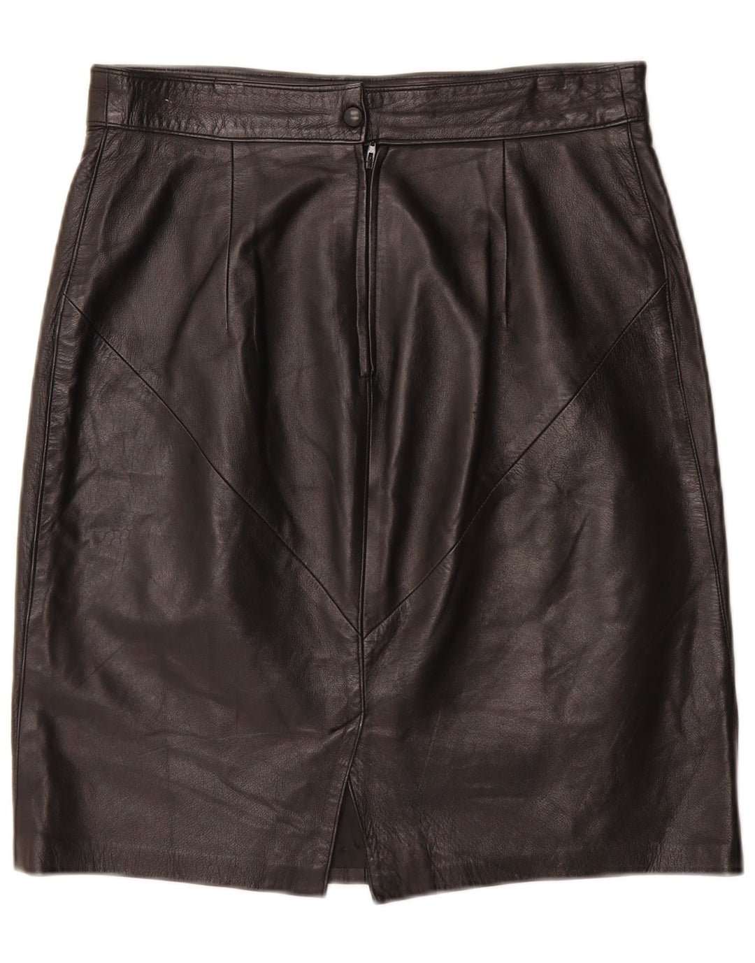 Vintage Womens High Waist Leather Skirt IT 46 Large W28 Black Leather