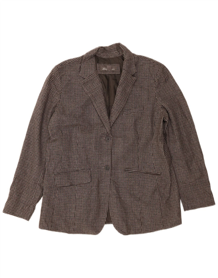Eddie Bauer Womens 2 Button Blazer Jacket US 20 2XL Grey Houndstooth Wool