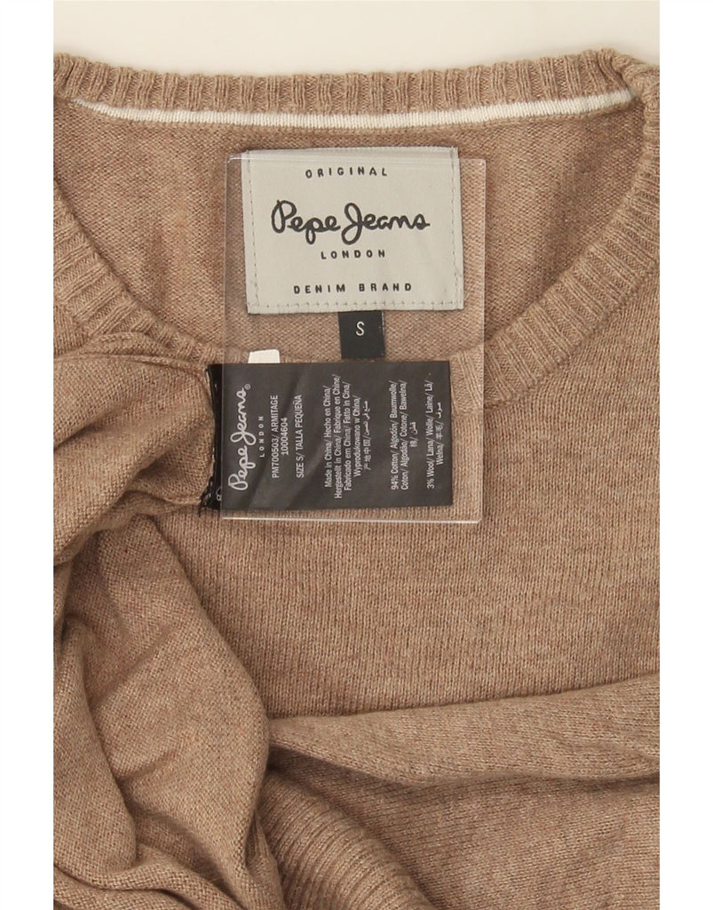 PEPE JEANS Mens Crew Neck Jumper Sweater Small Beige Cotton Vintage PEPE Jeans and Second-Hand PEPE Jeans from Messina Hembry 