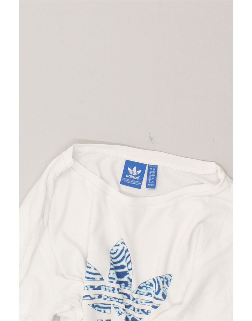 ADIDAS Womens Oversized Graphic T-Shirt Top UK 10 Small  White Cotton Vintage Adidas and Second-Hand Adidas from Messina Hembry 