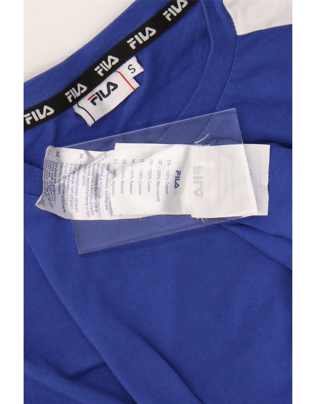 FILA Mens Graphic T-Shirt Top Small Blue Colourblock Cotton