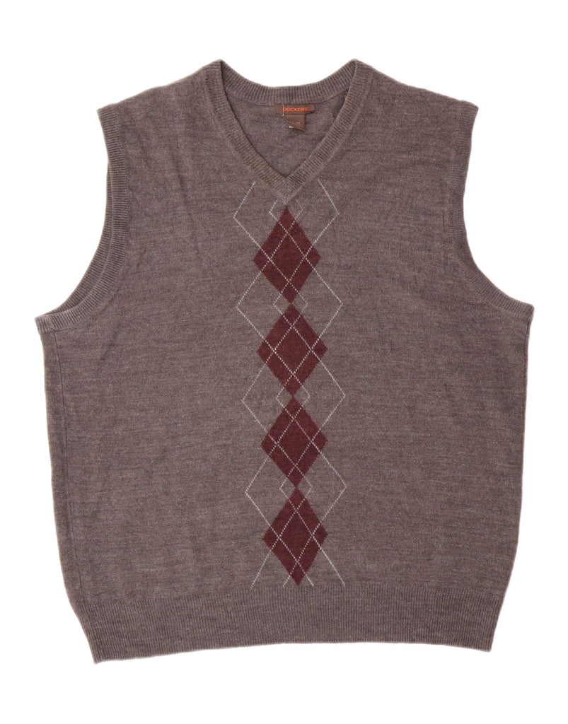 DOCKERS Mens Vest Tank Top XL Grey Argyle/Diamond Acrylic Vintage Dockers and Second-Hand Dockers from Messina Hembry 