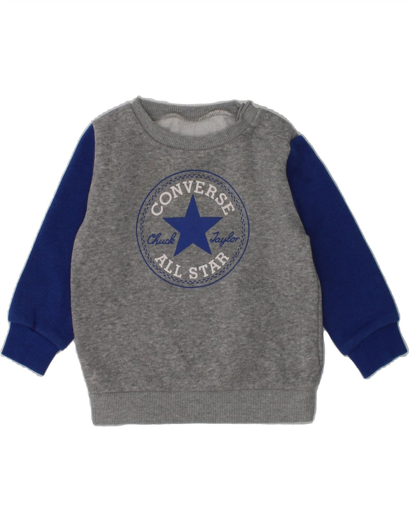 CONVERSE Baby Boys Graphic Sweatshirt Jumper 9-12 Months Grey Colourblock | Vintage Converse | Thrift | Second-Hand Converse | Used Clothing | Messina Hembry 