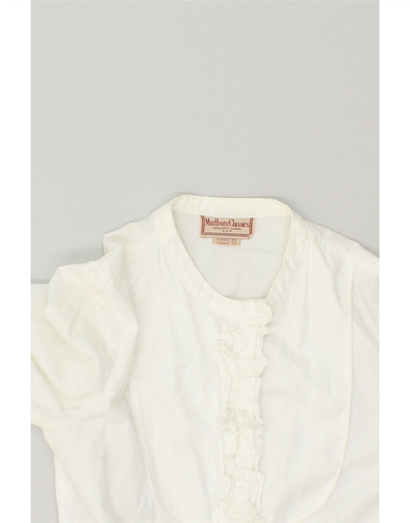 MARLBORO CLASSICS Womens Ruffle Front Shirt EU 38 Medium White Cotton | Vintage Marlboro Classics | Thrift | Second-Hand Marlboro Classics | Used Clothing | Messina Hembry 