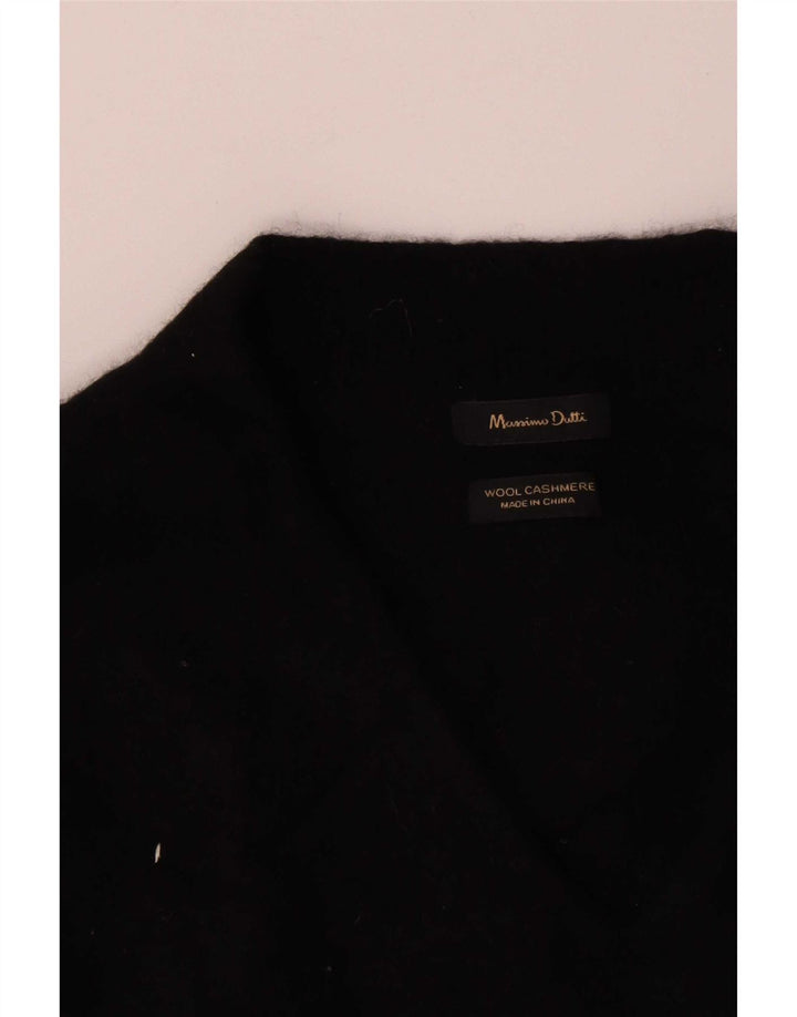 Massimo Dutti Womens V-Neck Jumper Sweater UK 10 Small Black Wool