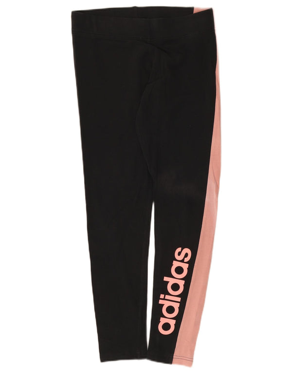 Adidas Womens Graphic Leggings UK 12/14 Medium  Black Colourblock Cotton