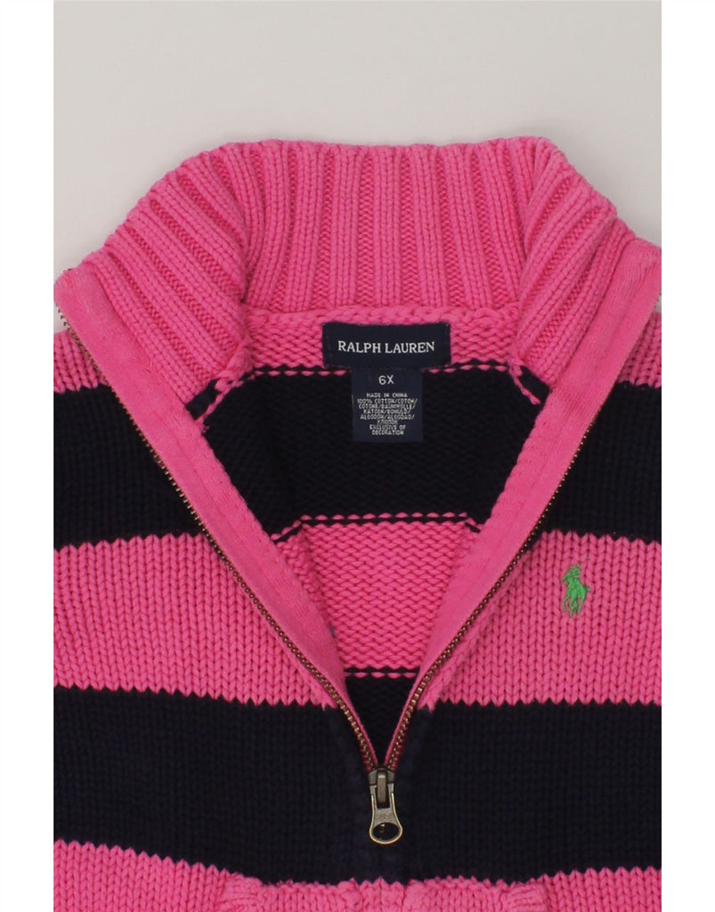 RALPH LAUREN Girls Crop Cardigan Sweater 5-6 Years Pink Striped Cotton | Vintage Ralph Lauren | Thrift | Second-Hand Ralph Lauren | Used Clothing | Messina Hembry 