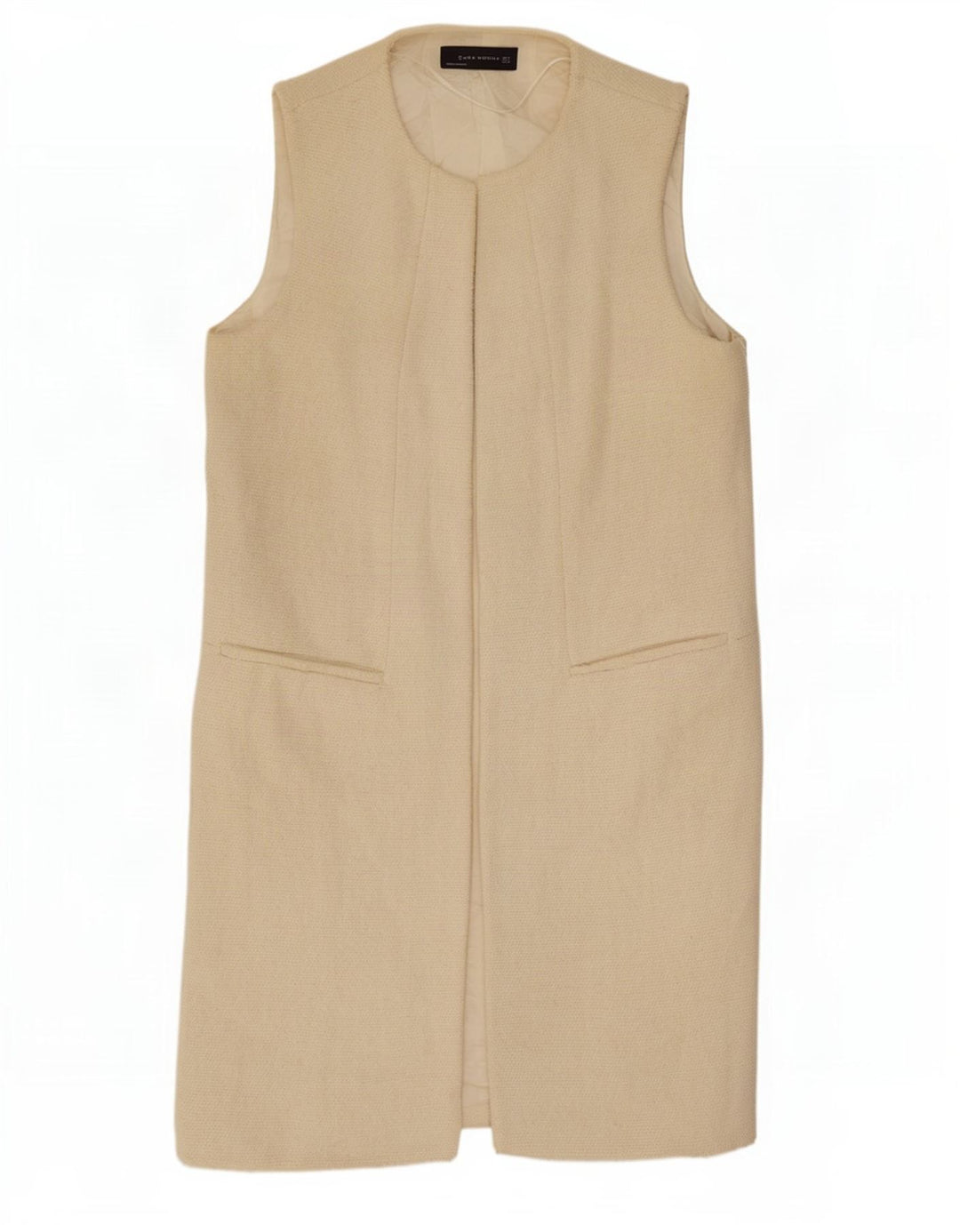 Zara Womens Longline Open Gilet UK 14 Medium Off White