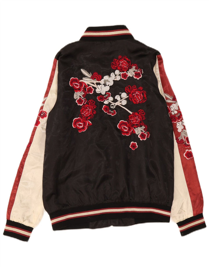 Biba Womens Graphic Bomber Jacket UK 8 Small Black Floral Polyester