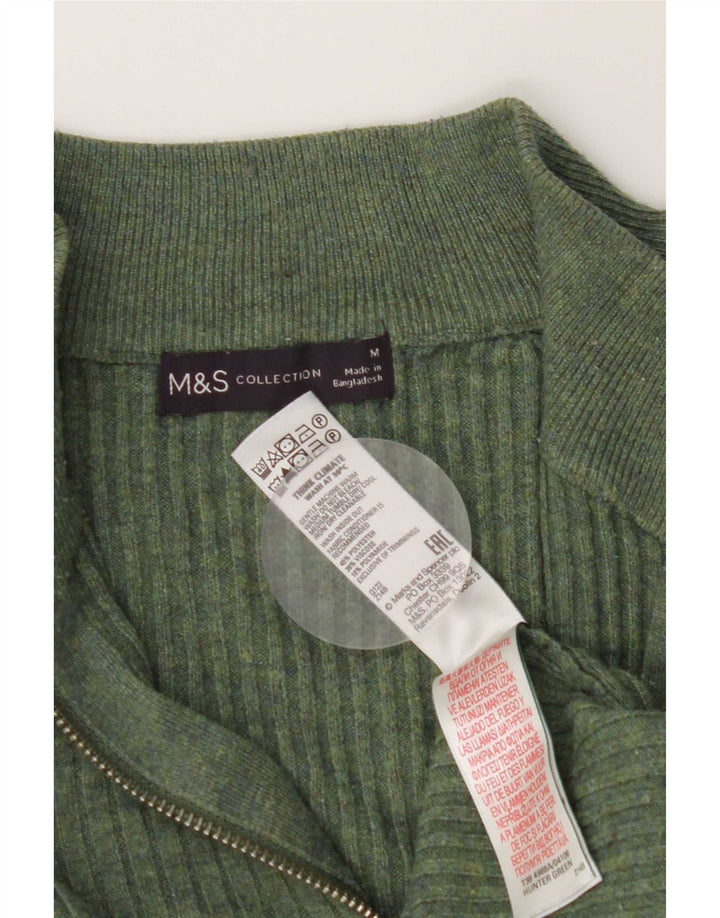 Marks & Spencer Womens Zip Neck Jumper Sweater UK 14 Medium Green Polyester