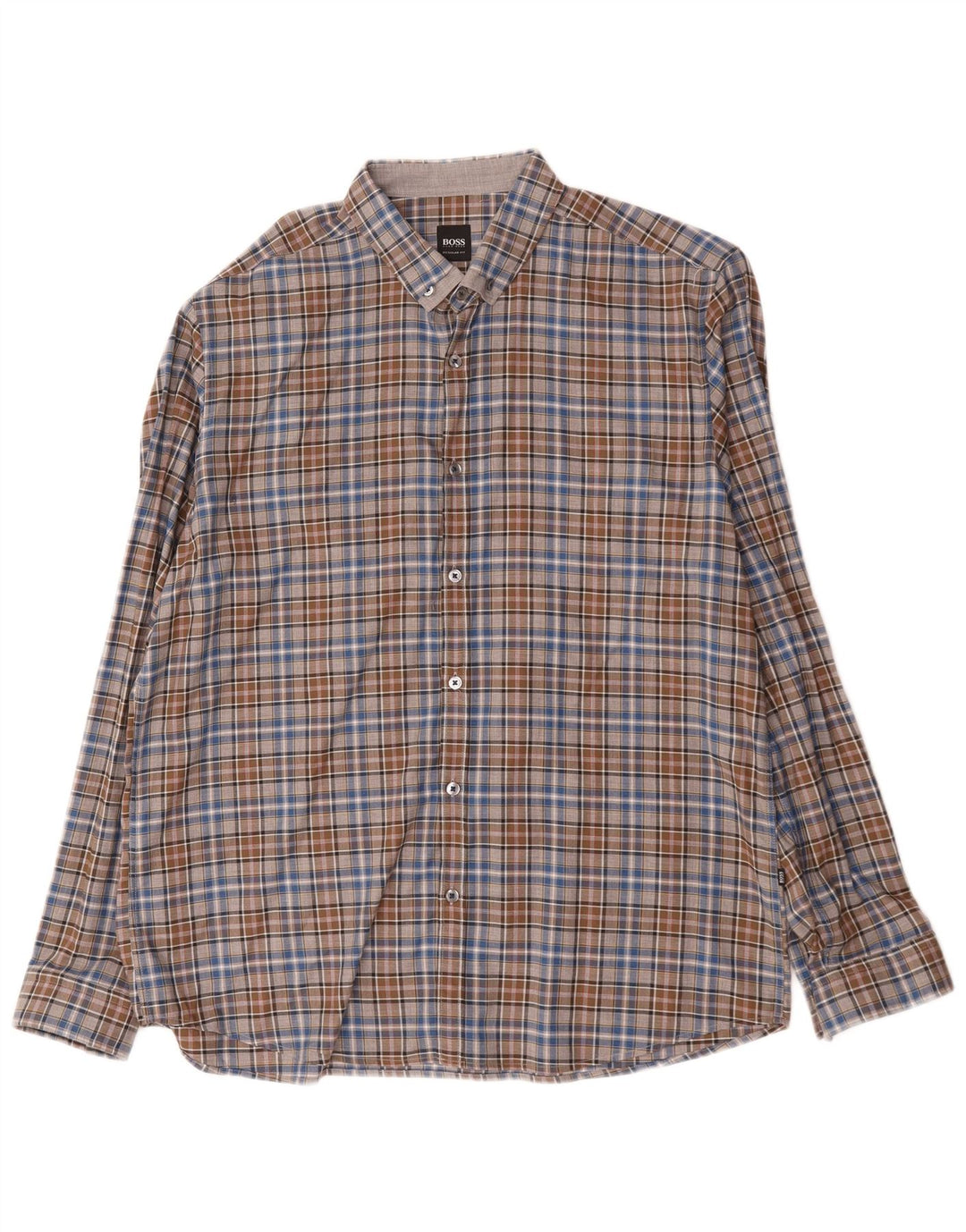 Hugo Boss Mens Regular Fit Shirt XL Brown Check Cotton