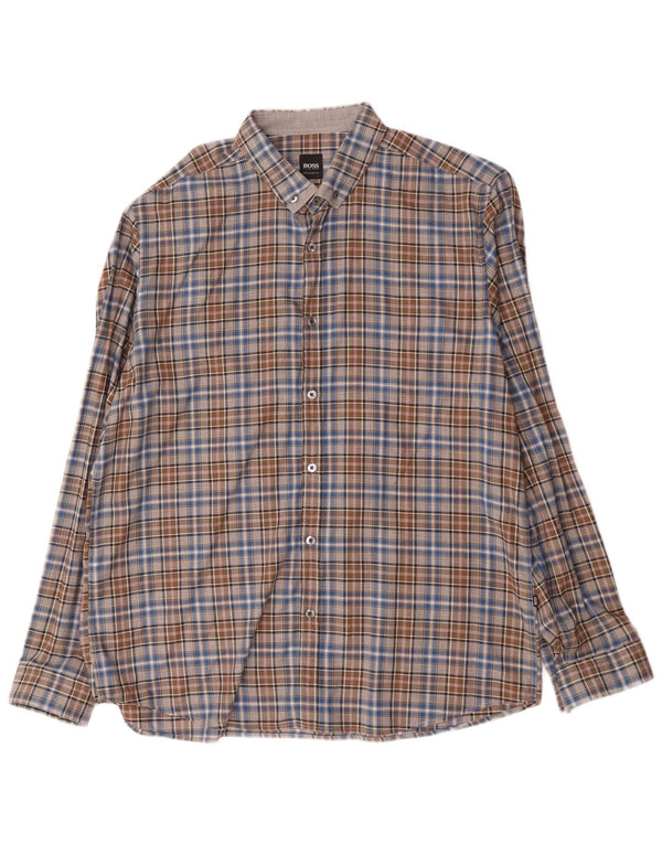 Hugo Boss Mens Regular Fit Shirt XL Brown Check Cotton