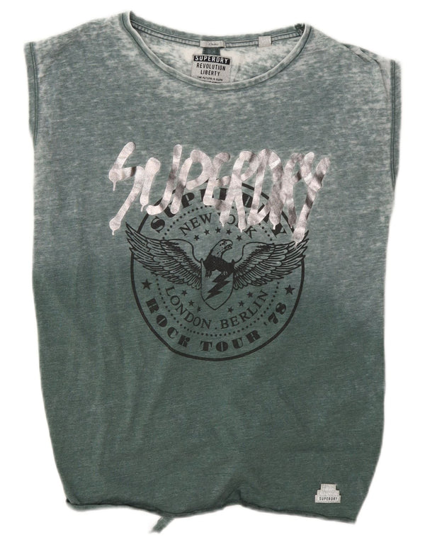 Superdry Womens Oversized Graphic Vest Top UK 8 Small Green Cotton