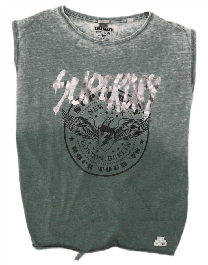 Superdry Womens Oversized Graphic Vest Top UK 8 Small Green Cotton