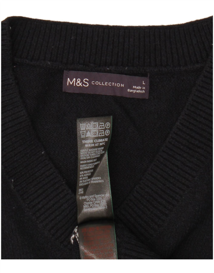 Marks & Spencer Womens V-Neck Jumper Sweater UK 16 Large Black Striped