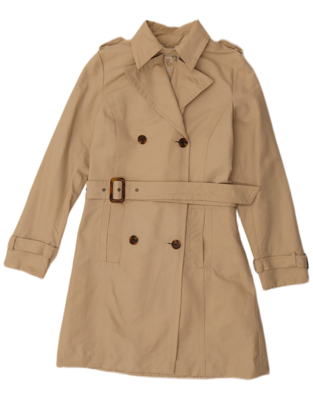 Zara Womens Trench Coat UK 14 Medium Beige Cotton