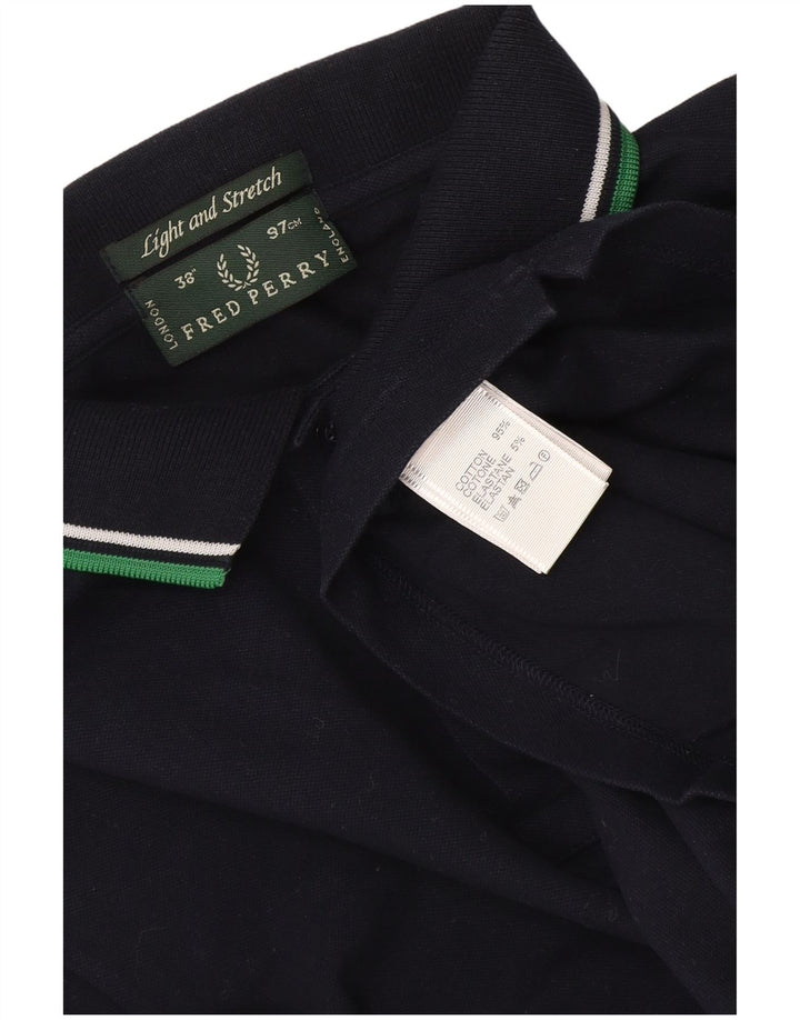 Fred Perry Mens Polo Shirt Small Navy Blue Striped Cotton