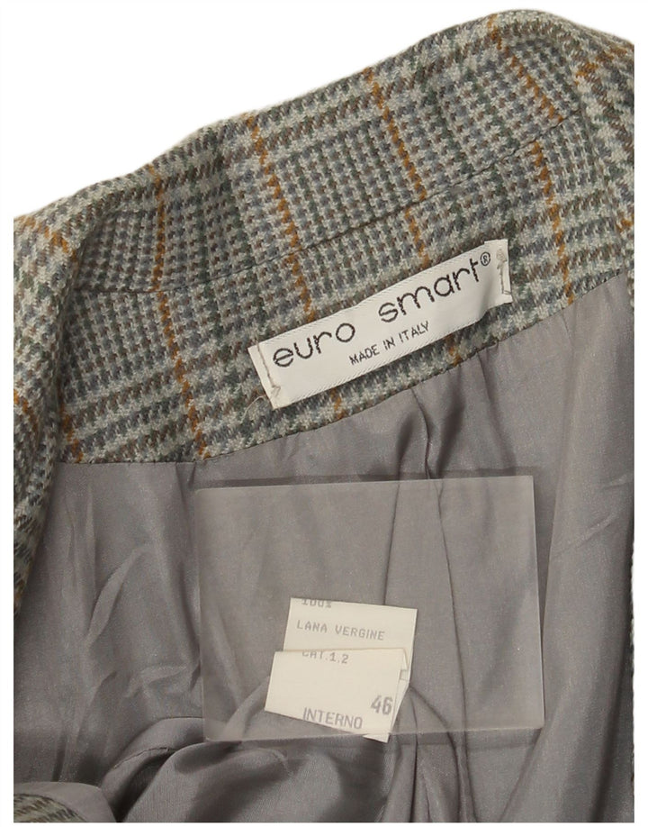 Vintage Womens 2 Button Blazer Jacket IT 46 Large Grey Houndstooth Wool