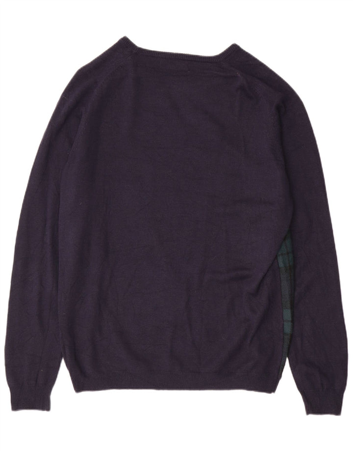 ZARA Mens Boat Neck Jumper Sweater XL Navy Blue Check