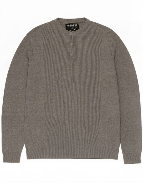 Jack & Jones Mens Button Neck Jumper Sweater XL Grey