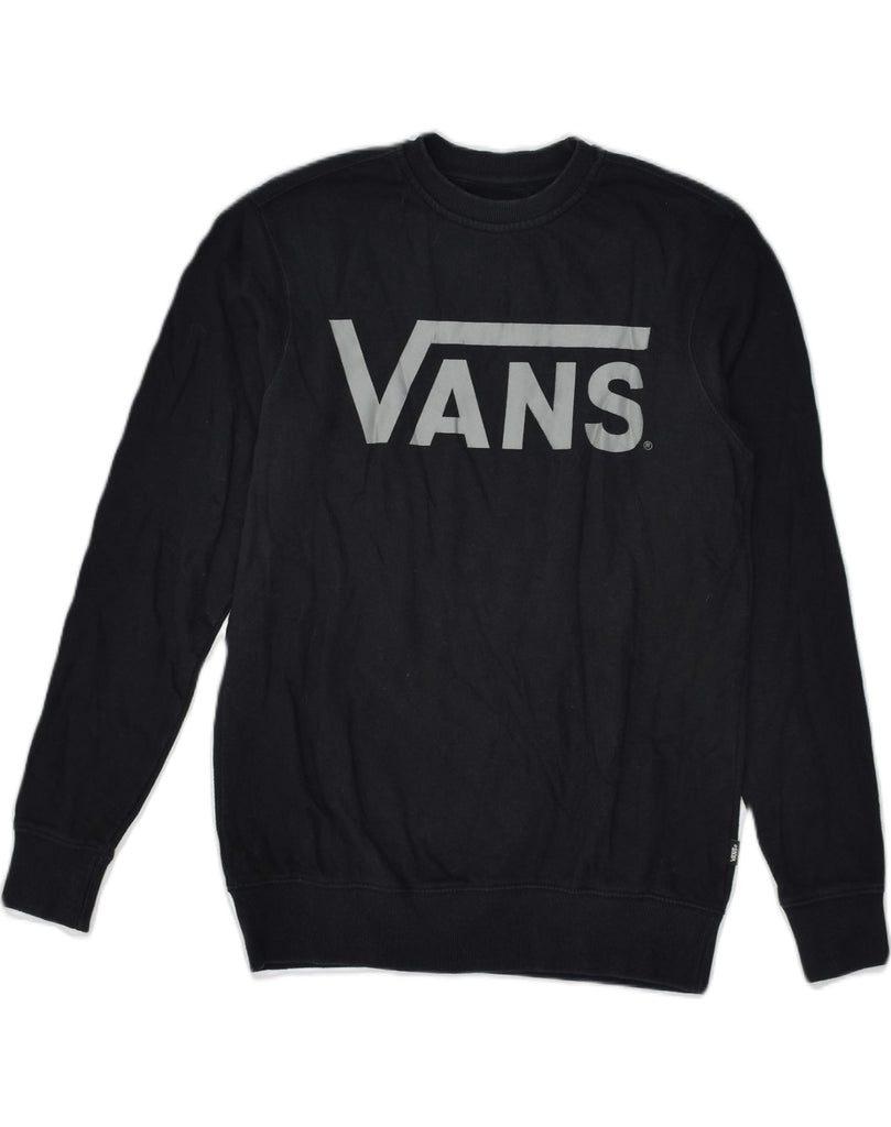 VANS Mens Graphic Sweatshirt Jumper XS Navy Blue Cotton | Vintage Vans | Thrift | Second-Hand Vans | Used Clothing | Messina Hembry 