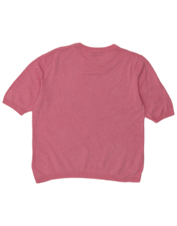 Zara Womens Short Sleeve Crew Neck Jumper Sweater UK 14 Large Pink Viscose