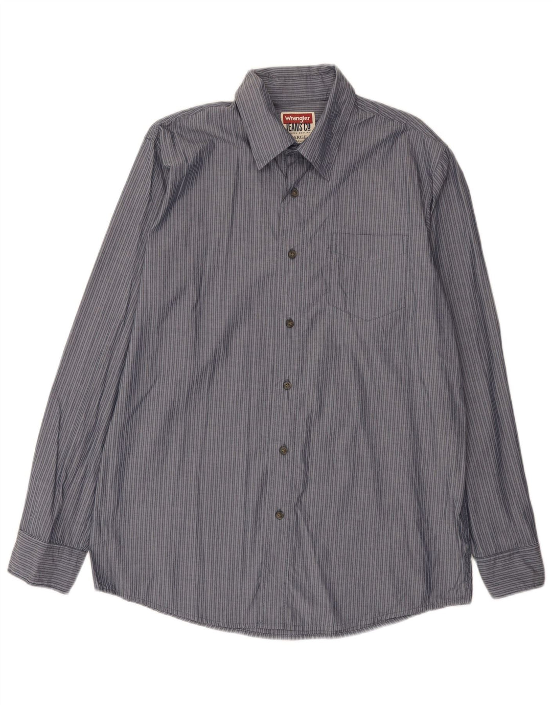 Wrangler Mens Shirt Large Blue Pinstripe Cotton