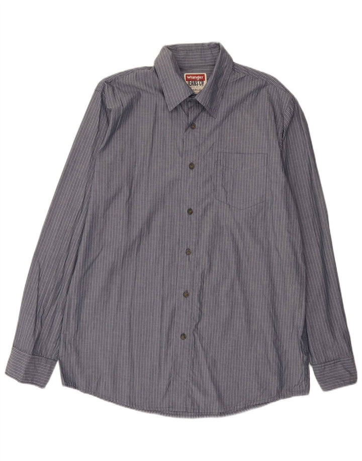 Wrangler Mens Shirt Large Blue Pinstripe Cotton