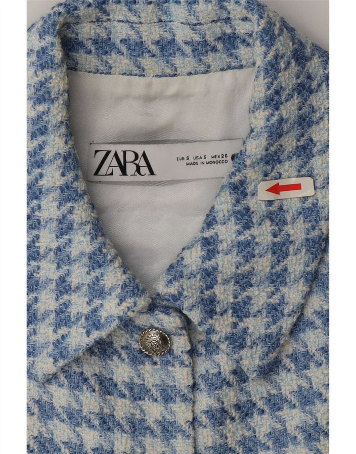 Zara Womens Crop Waistcoat UK 10 Small Blue Houndstooth