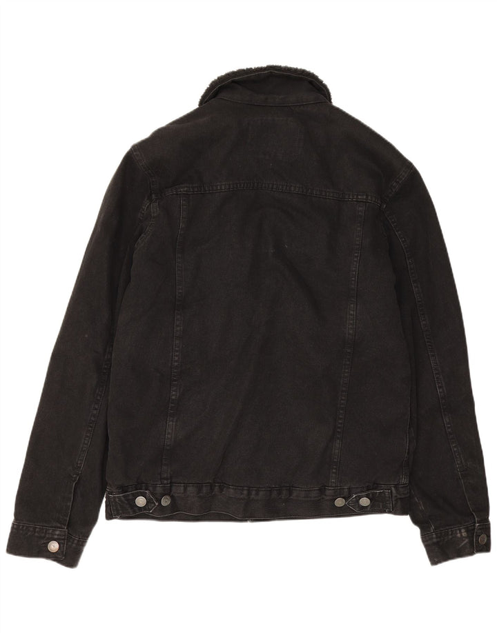 Zara Mens Sherpa Denim Jacket UK 38 Medium Black Polyester