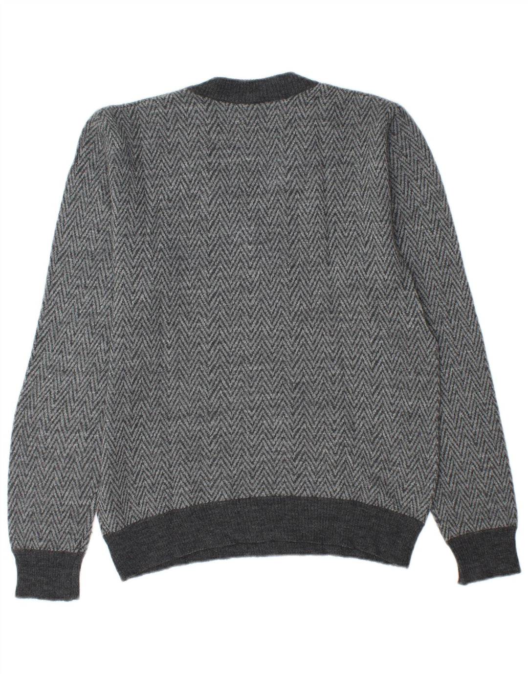 ALMIRA Mens V-Neck Jumper Sweater Small Grey Chevron