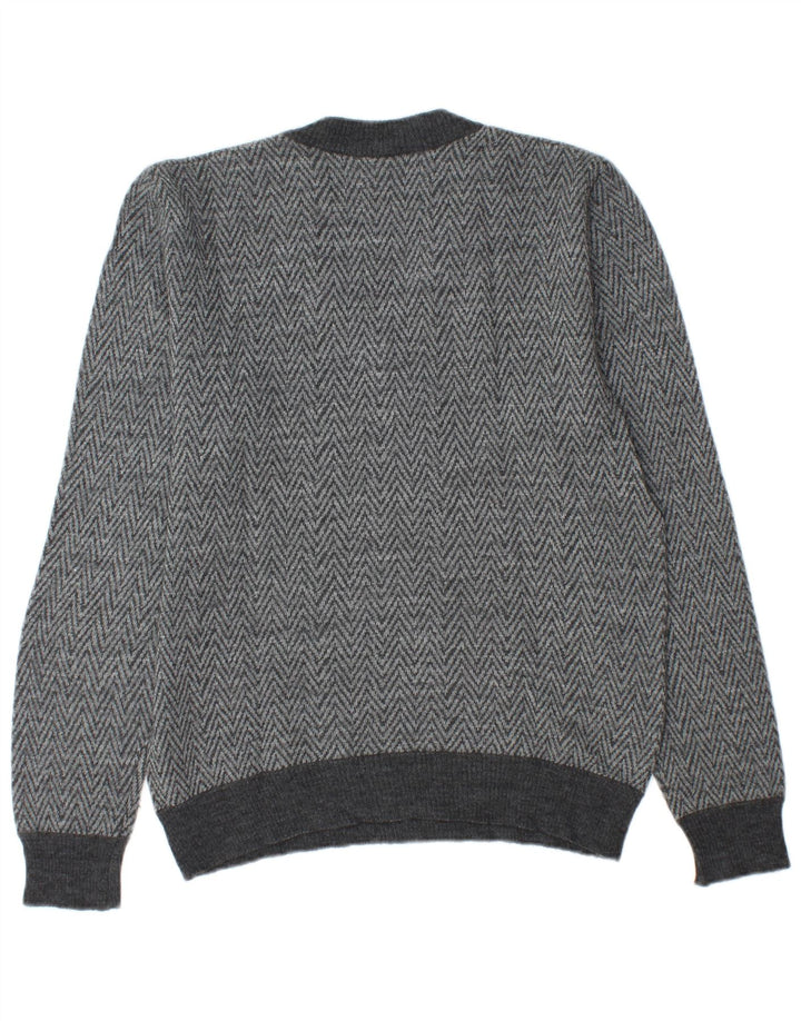 ALMIRA Mens V-Neck Jumper Sweater Small Grey Chevron