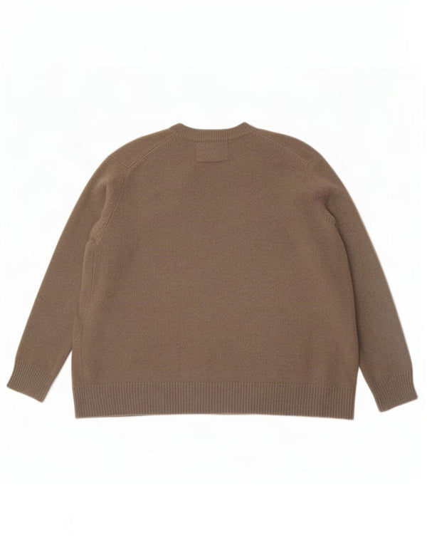 Zara Womens Oversized V-Neck Jumper Sweater UK 14 Medium Khaki Cashmere