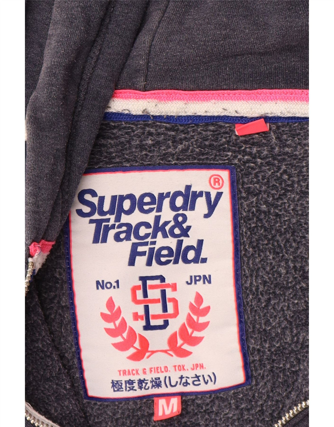 Superdry Womens Graphic Zip Hoodie Sweater UK 14 Medium Navy Blue Cotton