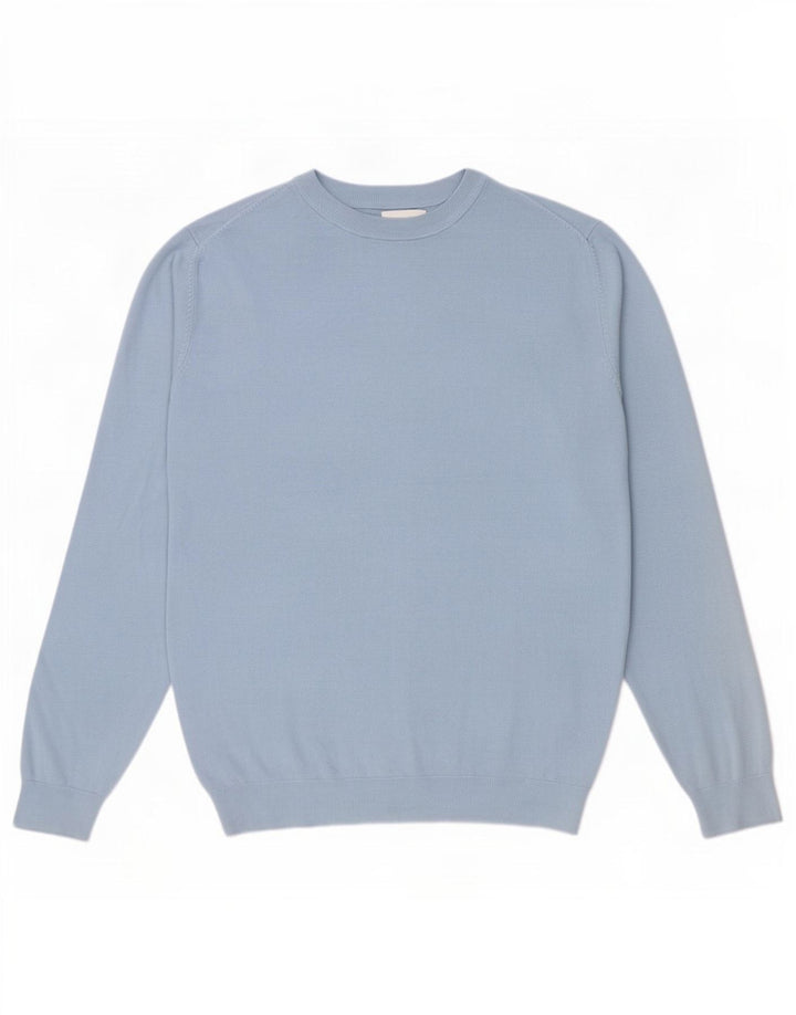Zara Mens Crew Neck Jumper Sweater Large Blue Viscose