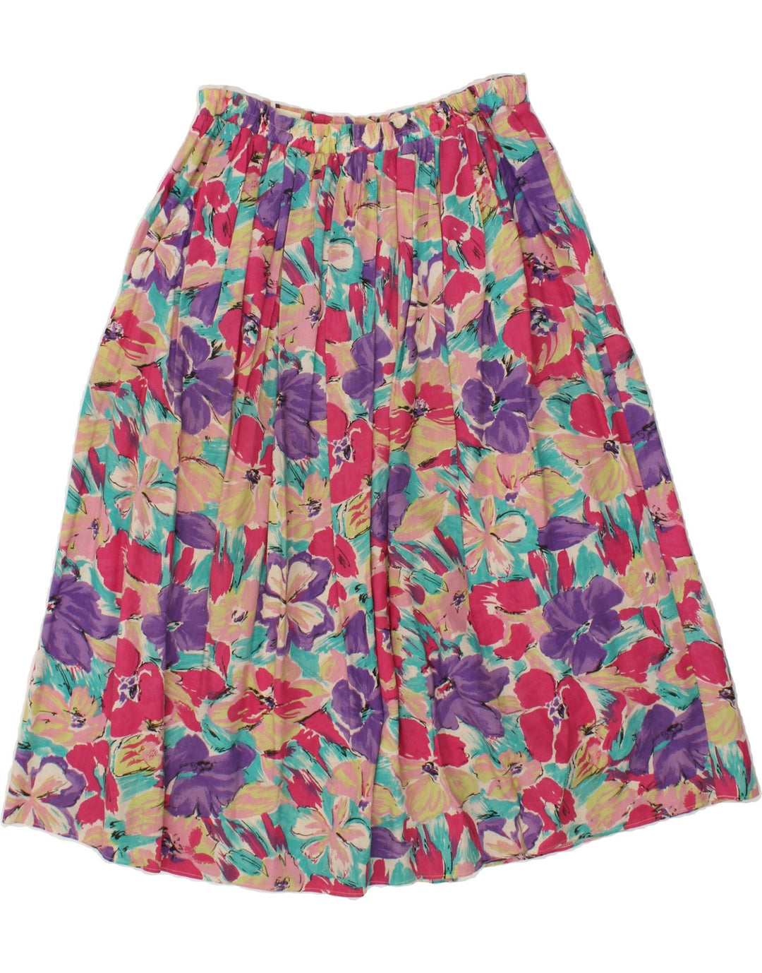 VINTAGE Womens A-Line Skirt IT 42 Medium W30  Multicoloured Floral Linen Vintage Vintage and Second-Hand Vintage from Messina Hembry 